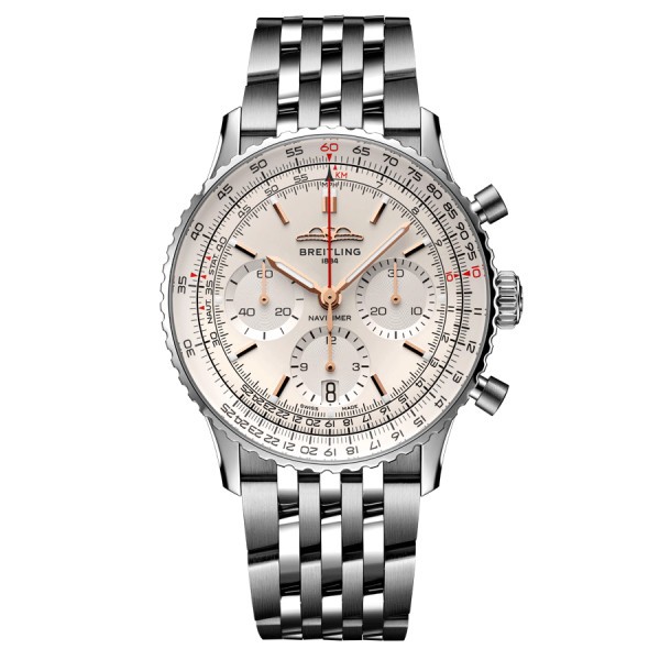 Montre Breitling Navitimer automatique B01 Chronographe cadran argent bracelet acier 41 mm AB0139211G1A1