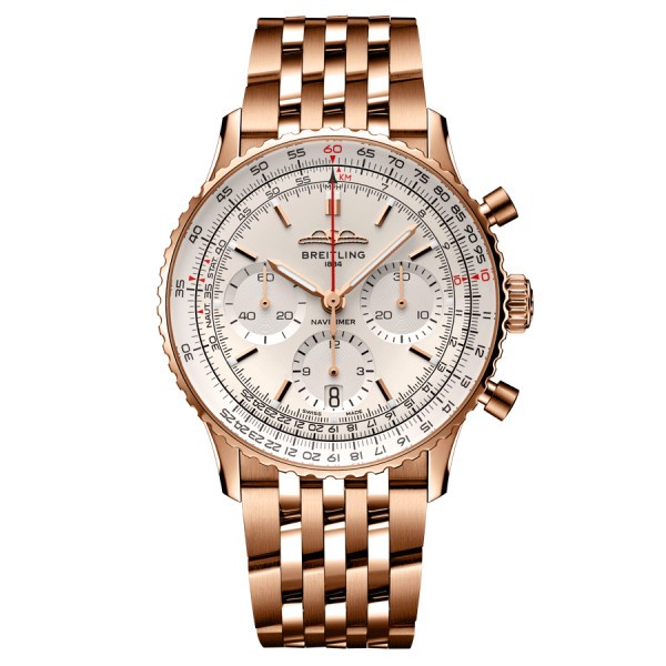 Breitling Navitimer automatic watch Rose Gold B01 Chronograph silver dial bracelet rose gold 41 mm RB0139211G1R1