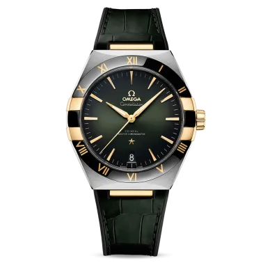 Montre Omega Constellation Co-Axial Master Chronometer Or & Acier cadran vert bracelet cuir 41 mm
