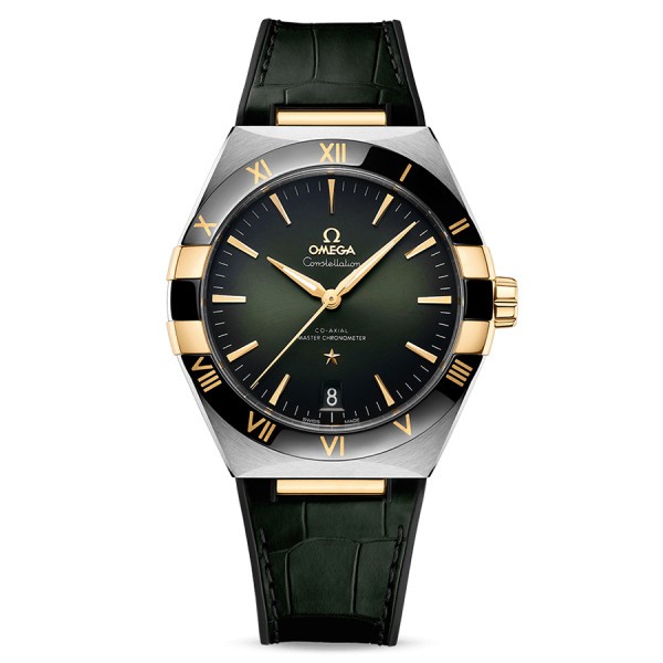 Omega Constellation Co-Axial Master Chronometer Gold & Steel watch green dial leather strap 41 mm