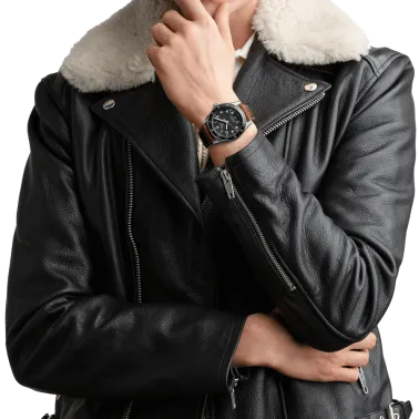 Longines Spirit Zulu Time automatic watch black dial brown leather strap 42 mm L3.812.4.53.2