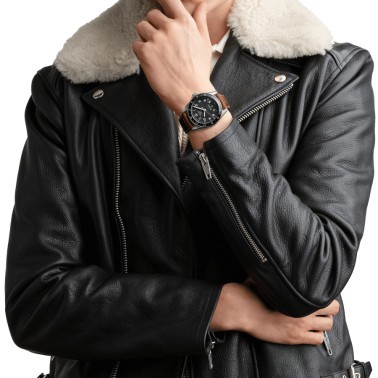 Montre Longines Spirit Zulu Time automatique cadran noir bracelet cuir marron 42 mm