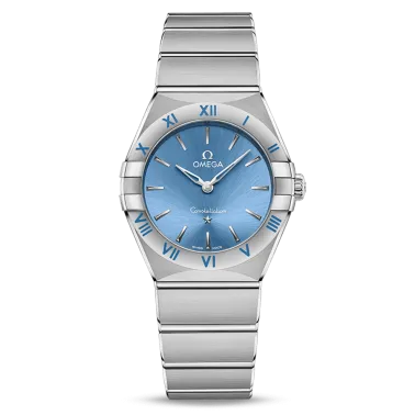 Montre Omega Constellation Quartz cadran bleu bracelet acier 28 mm