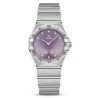 Montre Omega Constellation Quartz cadran violet index diamants bracelet acier 28 mm