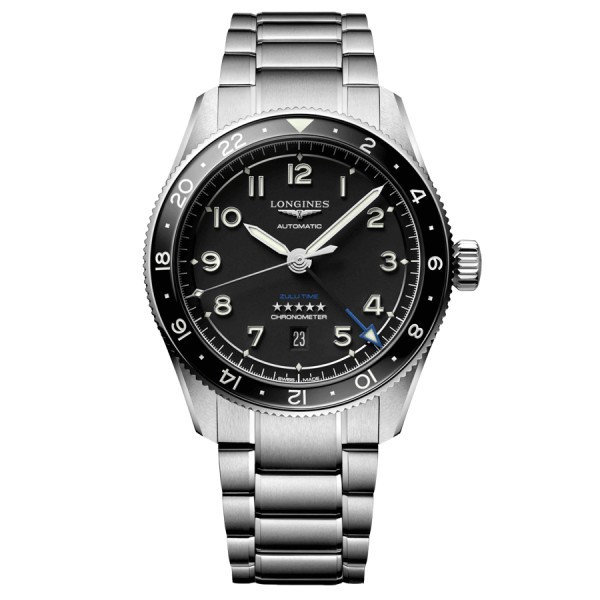 Longines Spirit Zulu Time automatic watch black dial steel bracelet 42 mm L3.812.4.53.6