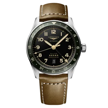 Longines Spirit Zulu Time automatic watch anthracite dial brown leather strap 42 mm L3.812.4.63.2