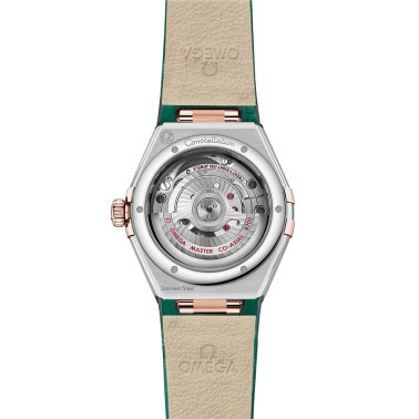 Montre Omega Constellation Aventurine Co-Axial Master Chronometer Or rose et acier diamants cadran vert bracelet cuir 29 mm