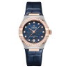 Montre Omega Constellation Aventurine Co-Axial Master Chronometer Or rose et acier diamants cadran bleu bracelet cuir 29 mm