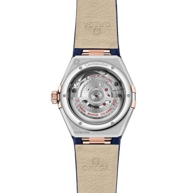 Montre Omega Constellation Aventurine Co-Axial Master Chronometer Or rose et acier diamants cadran bleu bracelet cuir 29 mm
