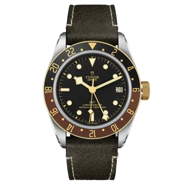 Tudor Black Bay GMT S&G automatic watch black dial brown leather strap 41 mm M79833MN-0003