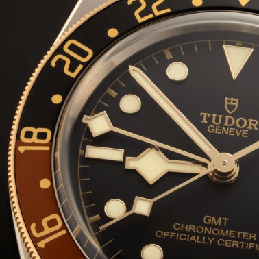 Tudor Black Bay GMT S&G automatic watch black dial brown leather strap 41 mm M79833MN-0003