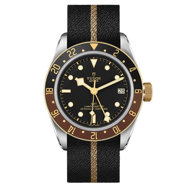 Montre Tudor Black Bay GMT S&G automatique cadran noir bracelet tissu noir avec bande beige 41 mm
