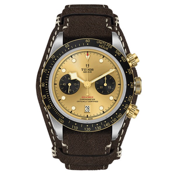 Montre Tudor Black Bay Chrono S&G automatique cadran doré bracelet cuir brun 41 mm