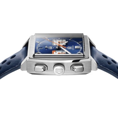 Montre TAG Heuer Monaco Gulf Edition Spéciale automatique cadran bleu bracelet cuir bleu 39 mm CBL2115.FC6494