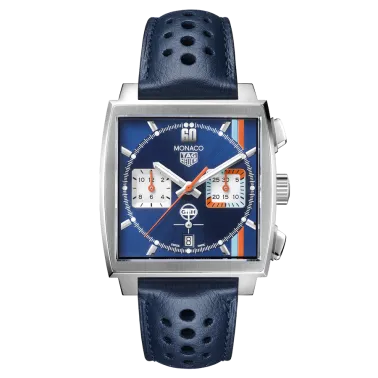 TAG Heuer Monaco Gulf Special Edition automatic watch blue dial blue leather strap 39 mm CBL2115.FC6494