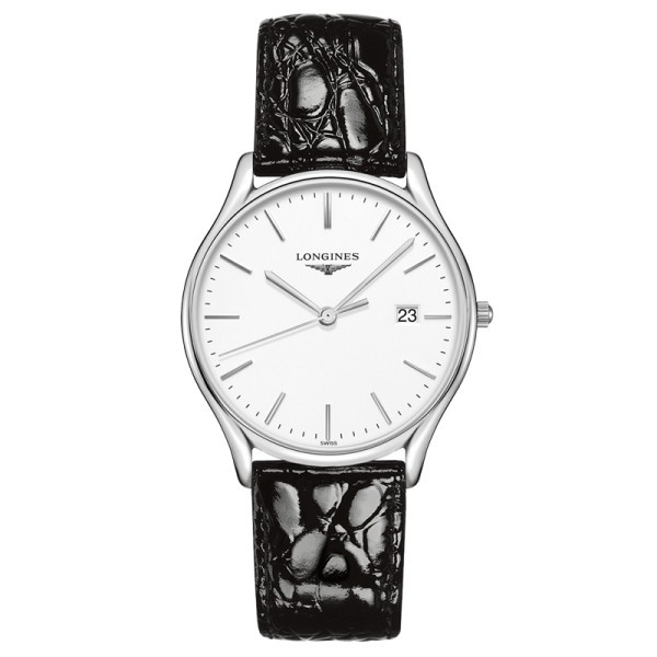 Montre Longines Lyre quartz cadran blanc bracelet cuir façon croco noir 38,5 mm - SOLDAT PL