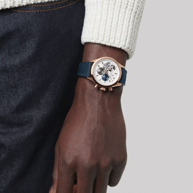 Montre Zenith Chronomaster Open Or Rose automatique cadran argenté bracelet cuir bleu 40 mm