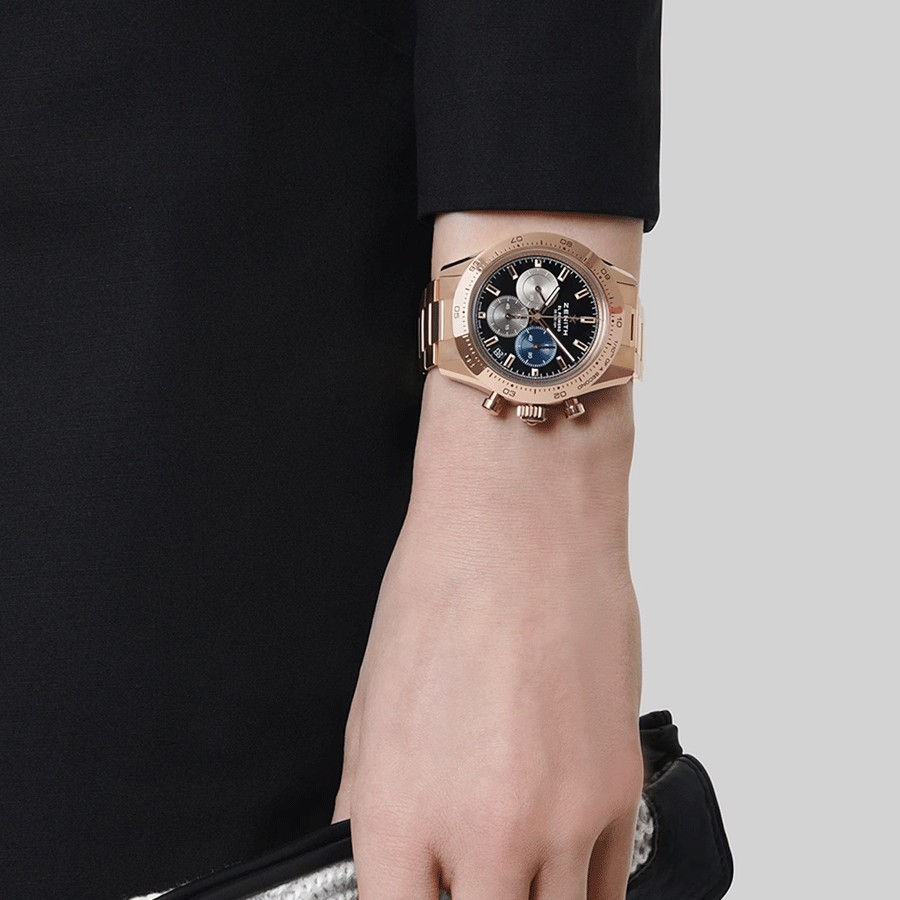 Montre Zenith Chronomaster Sport Or rose automatique cadran noir bracelet or 41 mm