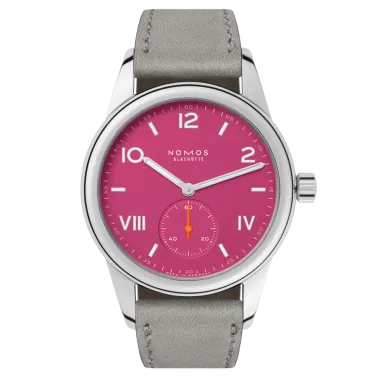 Montre NOMOS Club Campus Deep Pink mécanique cadran rose bracelet cuir gris 36 mm
