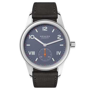 Montre NOMOS Club Campus Blue Purple mécanique cadran bleu bracelet cuir noir 36 mm 713