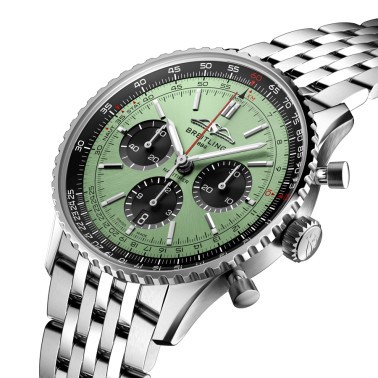 Breitling Navitimer automatic watch B01 Chronograph mint green dial steel bracelet 43 mm AB0138241L1A1