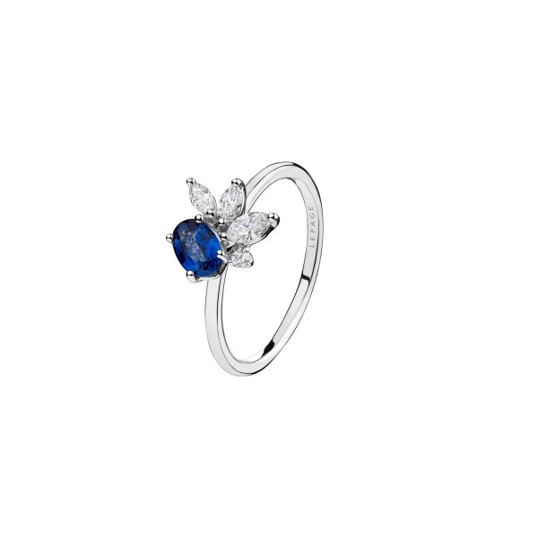 Bague Lepage Archives en or blanc, diamants et saphir