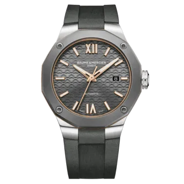 Montre Baume et Mercier Riviera automatique cadran gris bracelet caoutchouc gris 42 mm 10660