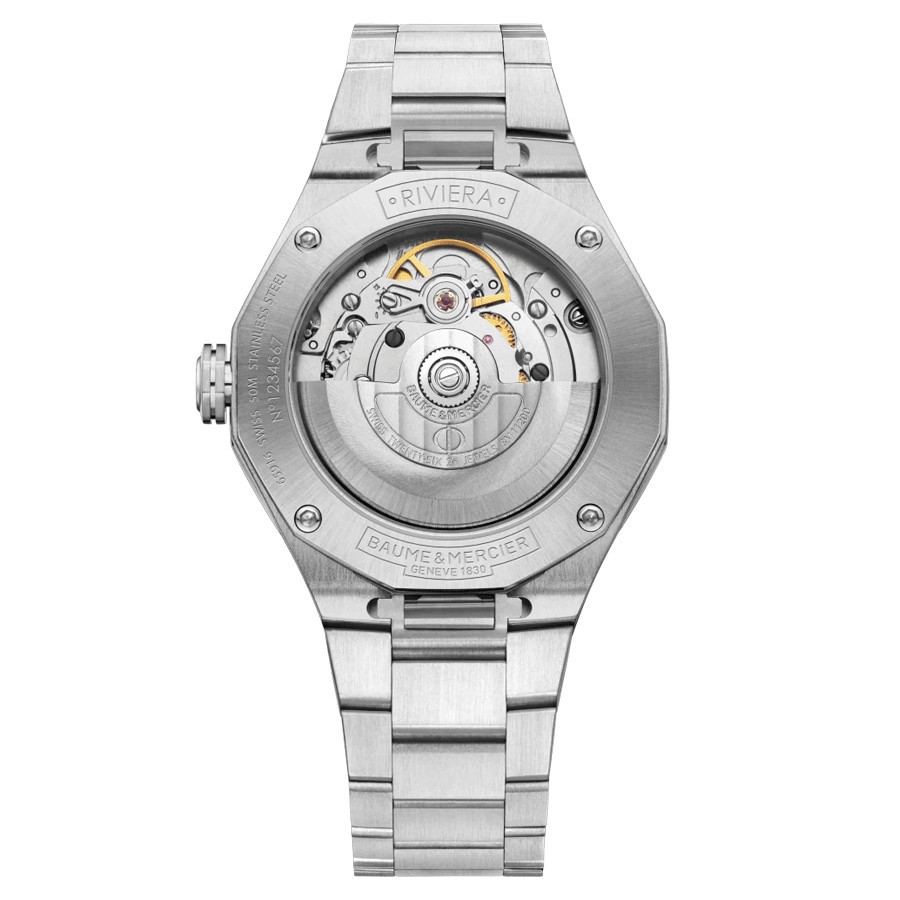 Montre Baume et Mercier Riviera automatique cadran gris bracelet acier 36 mm