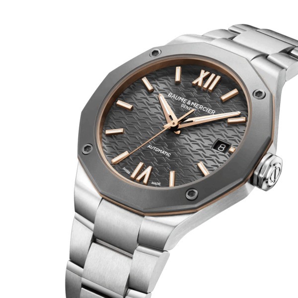 Montre Baume et Mercier Riviera automatique cadran gris bracelet acier 36 mm
