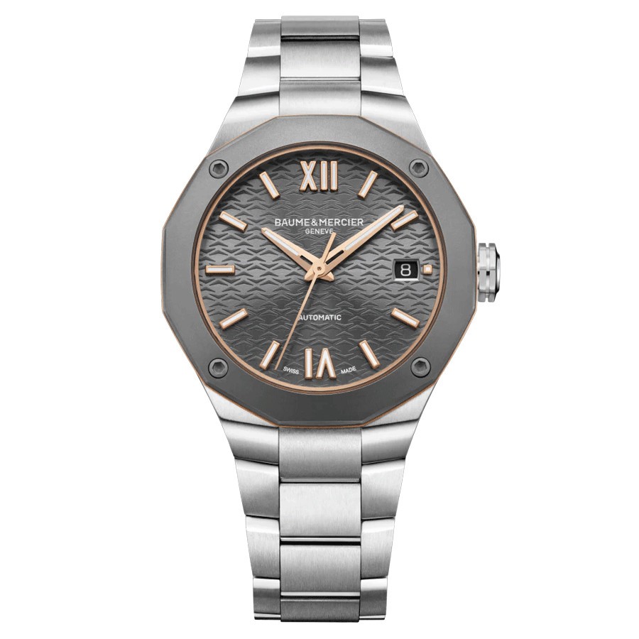 Montre Baume et Mercier Riviera automatique cadran gris bracelet acier 36 mm
