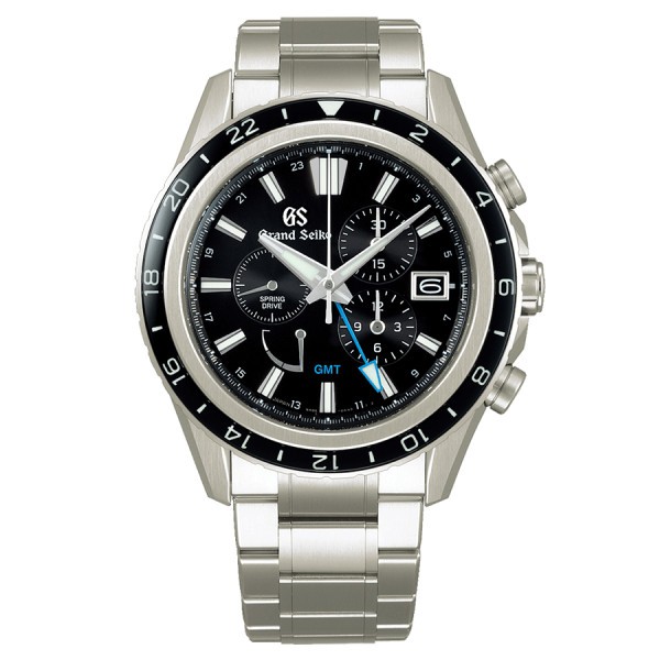 Grand Seiko Evolution 9 Chronograph GMT Titanium Spring Drive watch black dial titanium bracelet 45,3 mm