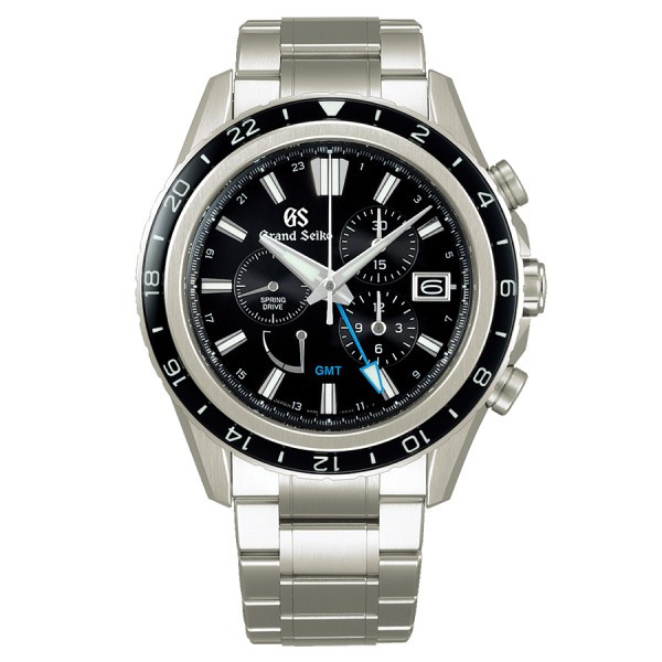 Montre Grand Seiko Evolution 9 Chronographe GMT Titane Spring Drive cadran noir bracelet titane 45,3 mm