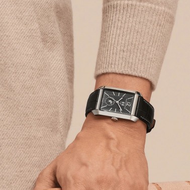 Baume et Mercier Hampton automatic watch grey dial black leather strap 48 x 31 mm 10666