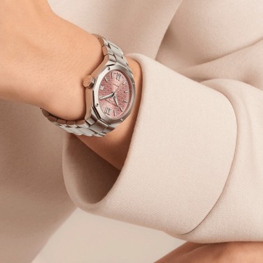 Montre Baume et Mercier Riviera automatique cadran rose bracelet acier 33 mm 10675