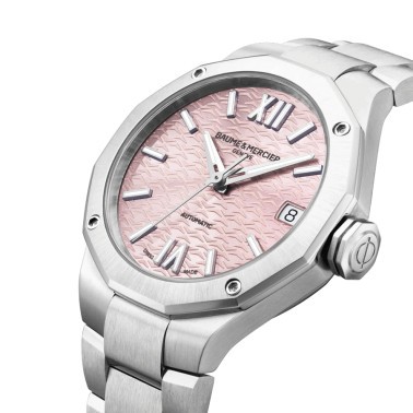 Watch Baume et Mercier Riviera automatic pink dial steel bracelet 33 mm 10675