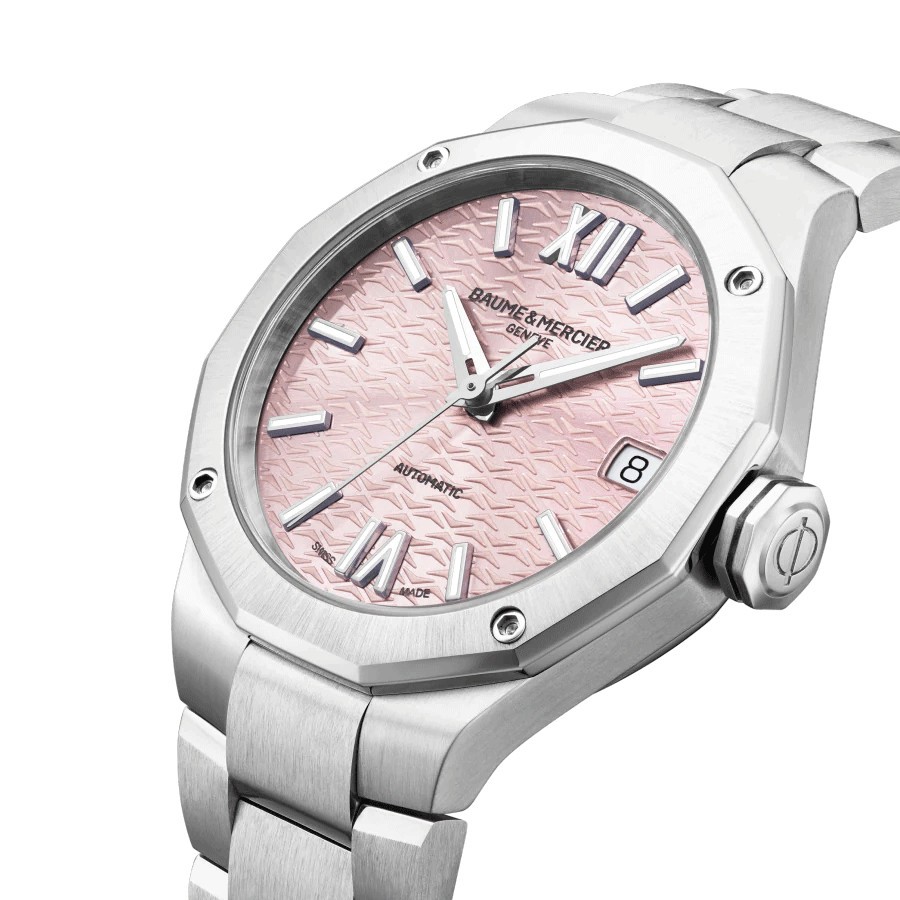 Watch Baume et Mercier Riviera automatic pink dial steel bracelet 33 mm 10675
