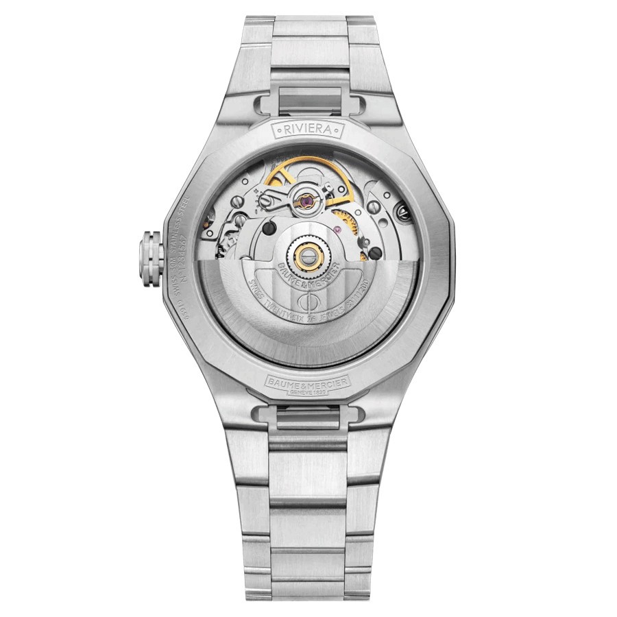 Montre Baume et Mercier Riviera automatique cadran rose bracelet acier 33 mm 10675