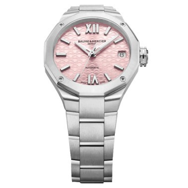 Montre Baume et Mercier Riviera automatique cadran rose bracelet acier 33 mm 10675