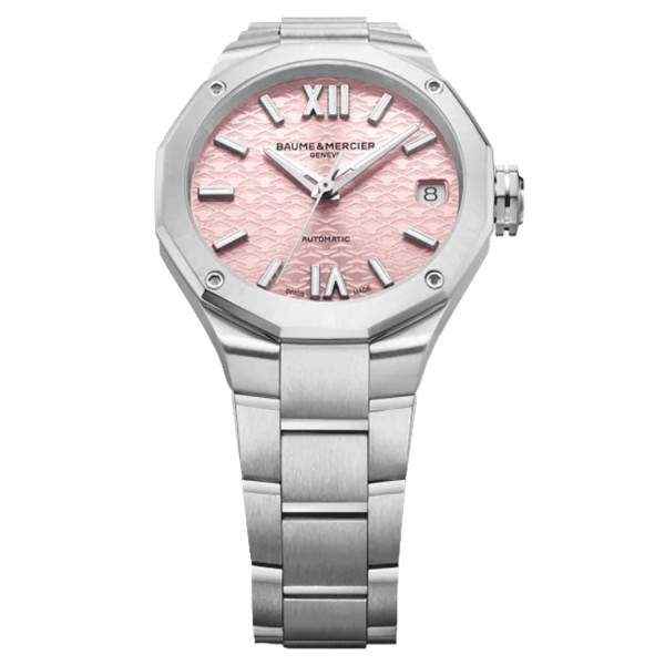 Watch Baume et Mercier Riviera automatic pink dial steel bracelet 33 mm 10675