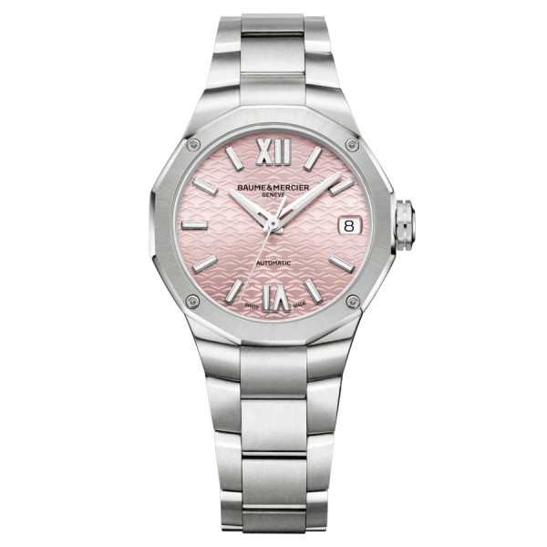 Montre Baume et Mercier Riviera automatique cadran rose bracelet acier 33 mm 10675