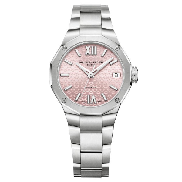 Watch Baume et Mercier Riviera automatic pink dial steel bracelet 33 mm 10675