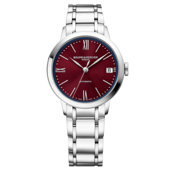 Montre Baume et Mercier Classima automatique cadran bordeaux bracelet acier 34 mm 10691