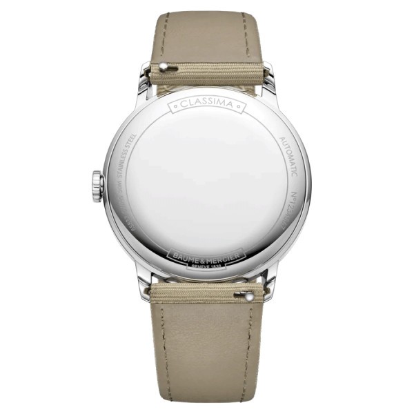 Montre Baume et Mercier Classima automatique cadran gris bracelet toile beige 42 mm 10695