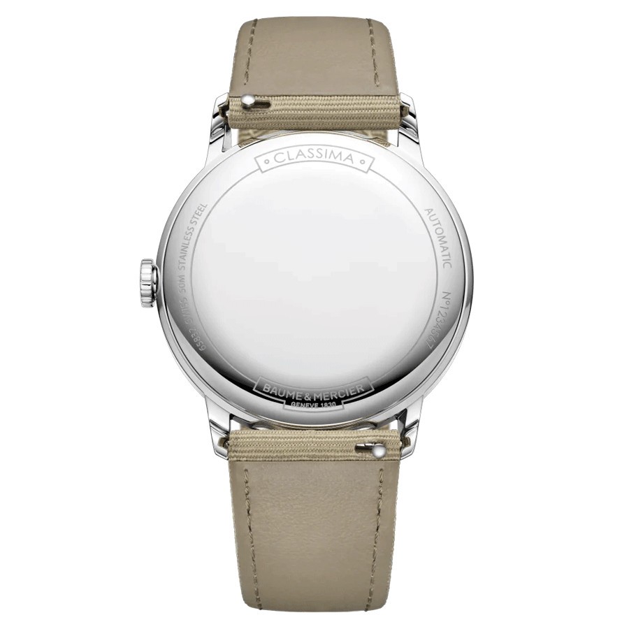 Montre Baume et Mercier Classima automatique cadran gris bracelet toile beige 42 mm 10695
