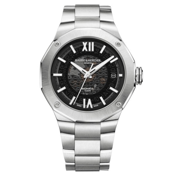 Baume et Mercier Riviera automatic watch smoked grey dial steel bracelet 42 mm 10702