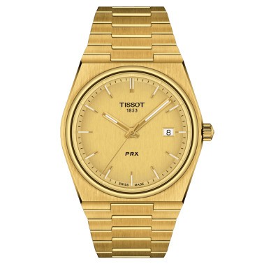 Montre Tissot PRX quartz cadran champagne bracelet acier pvd or jaune 40 mm