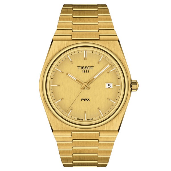 Montre Tissot PRX quartz cadran champagne bracelet acier pvd or jaune 40 mm