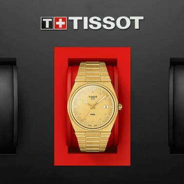 Montre Tissot PRX quartz cadran champagne bracelet acier pvd or jaune 40 mm