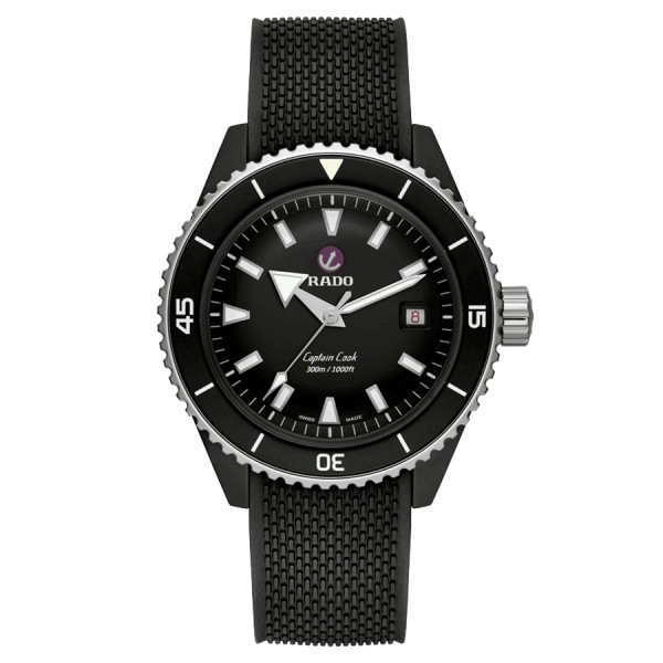 Montre Rado Captain Cook High-Tech Ceramic Diver automatique cadran noir bracelet caoutchouc noir 43 mm R32129158