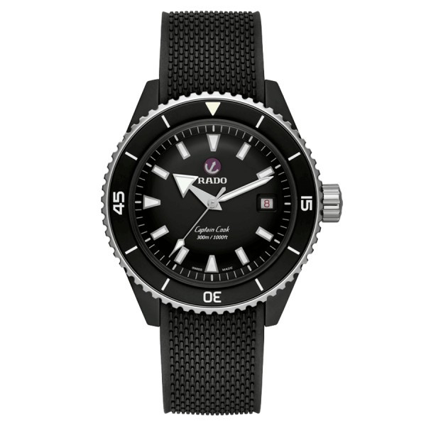 Rado Captain Cook High-Tech Ceramic Diver automatic watch black dial black rubber strap 43 mm R32129158